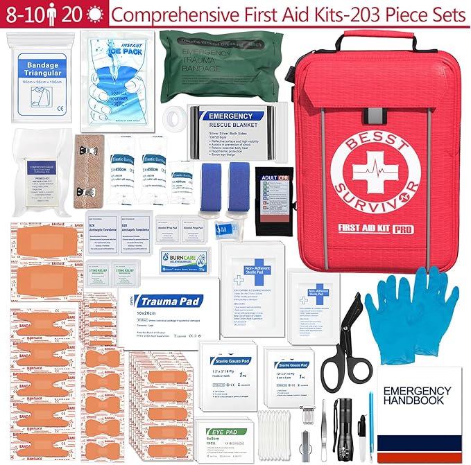 Comprehensive First Aid Kit -Labeled Compartments for Trauma & Emergencies, Compact Emergency Kits for Car, Boats, Camping, Hurricanes and Outdoor Emergencies Survival -265 Piece