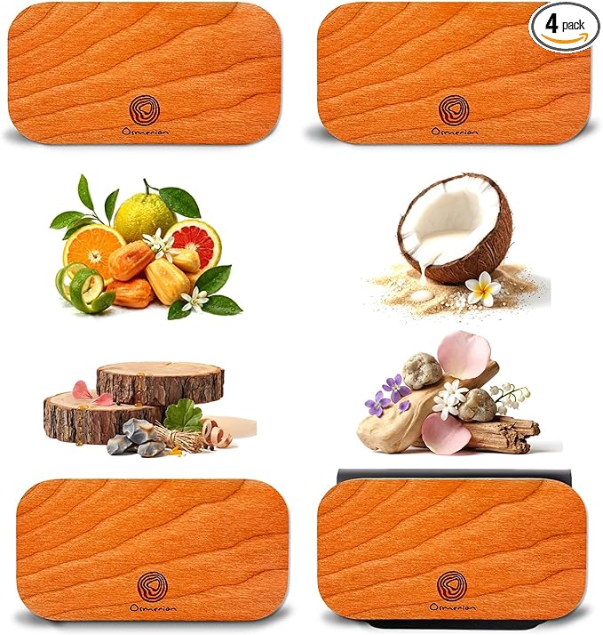 Car Air Freshener - Wood Air Freshener for Visor Clip - Long Lasting Car Odor Eliminator - Vehicle Scent Diffuser - (Coconut - Tropical Garden - Stone Pepper - White Santal, CLIP INCLUDED)