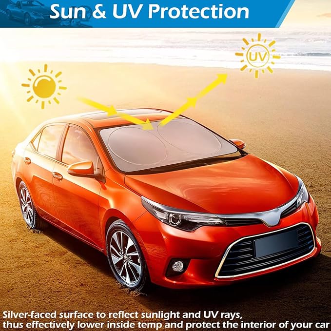 IC ICLOVER Car Windshield Sun Shade, 210T Ployester Foldable Front Window Sun Visor Protector Sun Protection Shield, Blocks Heat and UV Rays, Keep Your Car Cool, Fits SUV, Van, MPV, Trucks (X-Large)