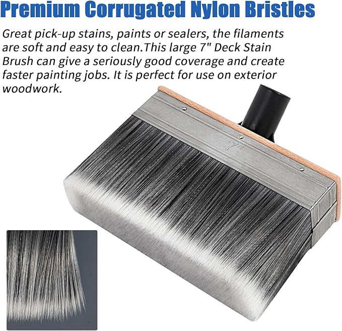 7-Inch Deck Stain Brush Applicator for Applying Paints, Sealers on Wood, Fence, Brick, Concrete Walls - Heavy-Duty Outdoor Oil Staining Brush