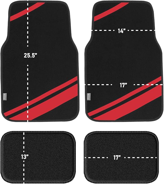 FH Group Car Floor Mats - Carpet Floor Mats for Cars, Universal Fit Automotive Floor Mats, All Purpose Car Floor Mats, Carpet Protector Mat for Most Sedan, SUV, Truck Floor Mats Red