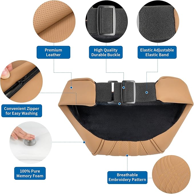 Car Headrest Memory Foam Neck Pillow for Driving with Leather Cover Soft Comfortable Seat Head Pillow Cushion for Most Cars SUV Sedan Home Office Palomino Brown (1PC)