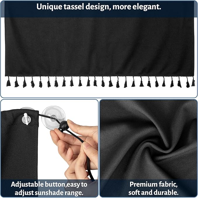 Car Window Shades with Tassels, 2pcs Car Sun Shades for Side Windows Suction Cups Screen Privacy Blackout Curtain for Baby, Sun Glare Cover/UV Heat Blocker