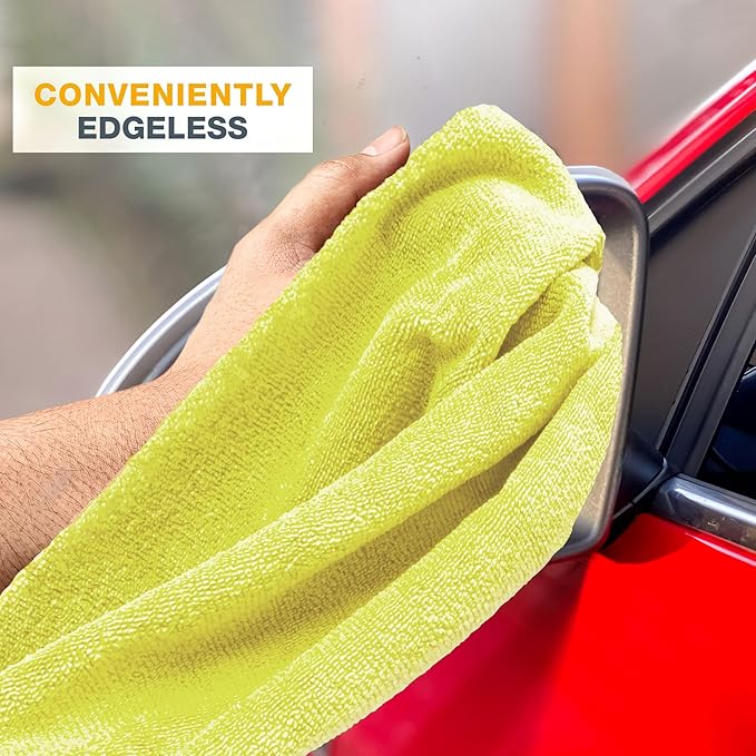 Eurow Ultrasonic Cut 300 GSM Microfiber Cleaning Towels, Streak-Free, Lint-Free, Ultra Absorbent, Scratch-Safe, for Auto Detailing, Home, Kitchen & Multipurpose Use, 16x16, 12-Pack, Yellow