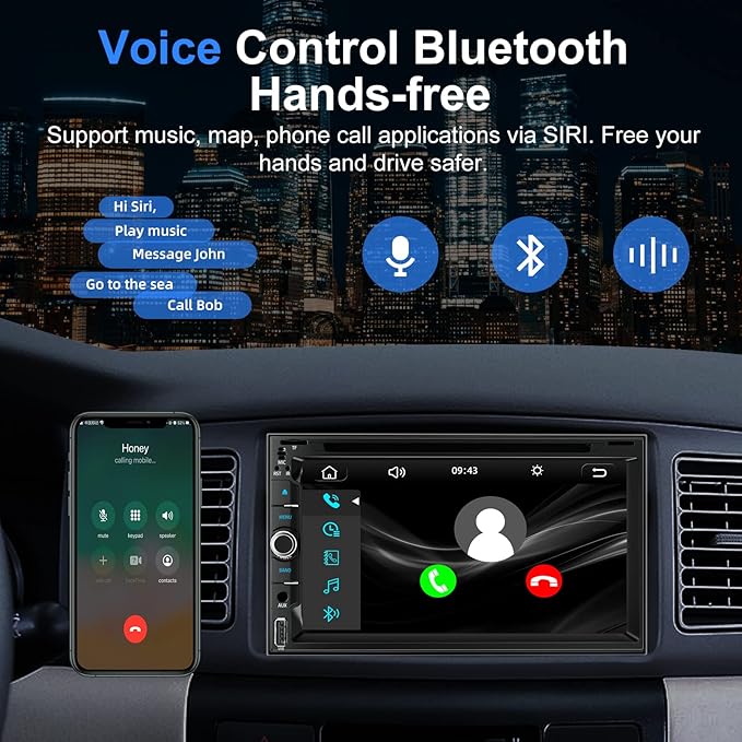 Double Din Car Radio Stereo with 7-Inch Touch Screen, Support CD/DVD Player,Wireless&Wired CarPlay/Android Auto, Bluetooth 5.2, Backup Camera Included, USB/TF/AUX, FM/AM Radio, EQ