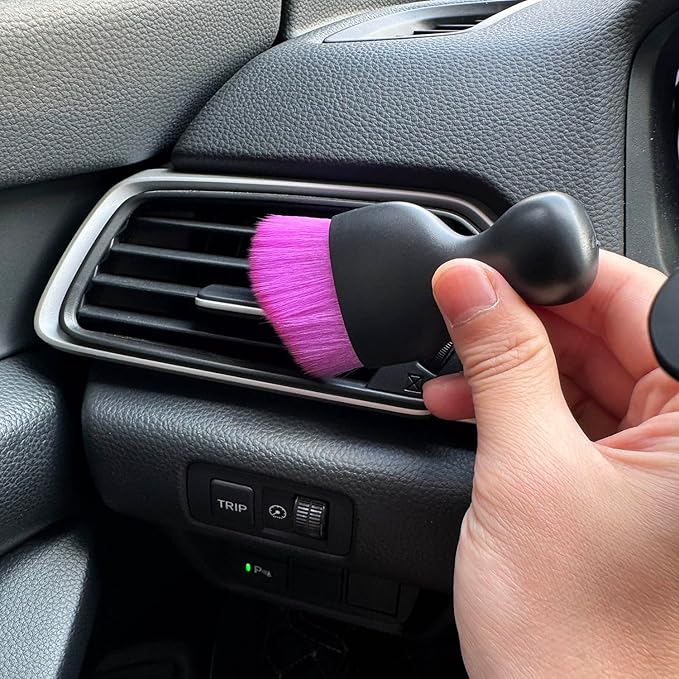 Car Detailing Brush, Soft Bristle Cleaning Brush, Scratch-Free Auto Duster Tool for Dashboard, Air Vents, Leather & Interior Cleaning (Black&Purple&Rose)