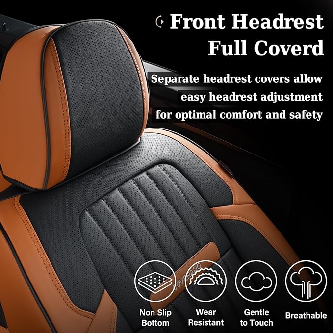 Coverado Car Seat Covers Full Set, Car Seat Protector Car Seat Cushion, Nappa Leather Seat Covers for Cars, Front and Back Seat Protectors Cushions Universal Fit for Most Cars Vehicles(Brown&Black)