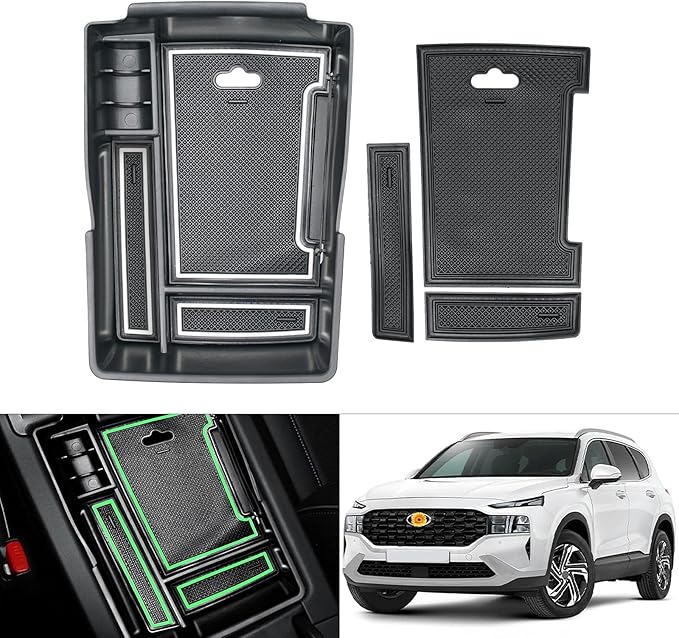 Autorder Center Console Organizer for 2021 2022 2023 Hyundai Santa Fe Accessories Armrest Storage Box Secondary Insert Tray with 2 Color Mats