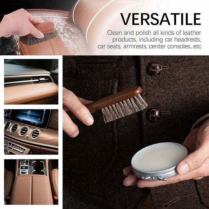 2PCS Horse Hair Brush for Leather,Soft Car Detailing Brushes Set with Concave Design,Multi-Purpose Leathers Brushes as Car Cleaning Brush for Cleaning Cars Interiors,Seat