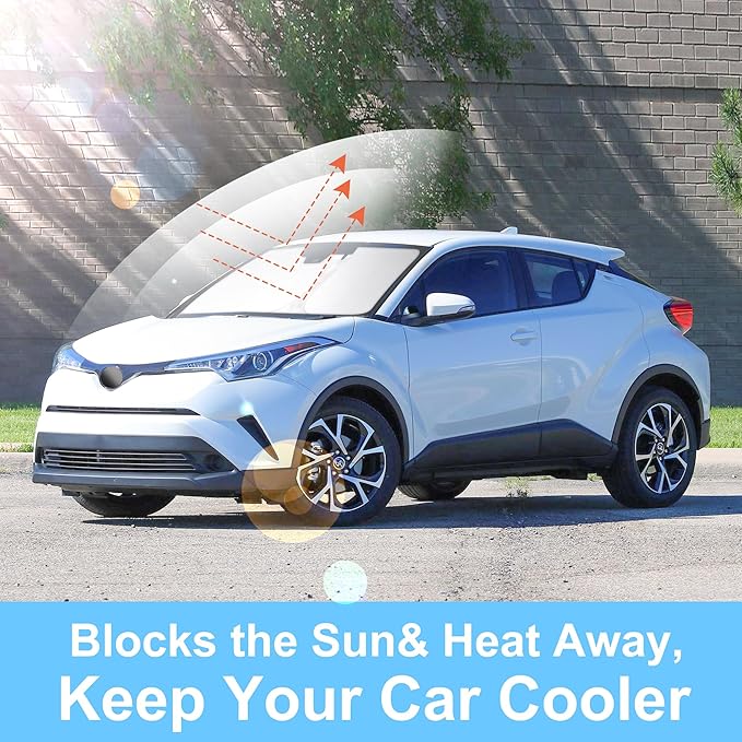 Windshield Sun Shade Custom Fit for 2018 2019 2020 2021 2022 2023 Toyota CHR CH-R Accessories Foldable Sunshade Sun Blocker Protect Car from Sun Rays & Heat Damage Keep Car Cooler