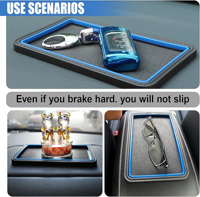 Car Dashboard Anti-Slip Grip Mat, Cell Phone Holder Gel Pad, Multifunctional Dashboard Sticky Pad, Universal Vehicle Interior Accessories for GPS, Keychains, Sunglasses (Blue)