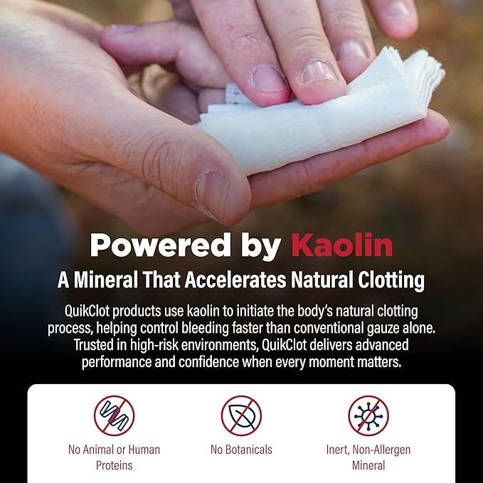 Adventure Medical Kits QuikClot Advanced Clotting Gauze - Stops Bleeding Up to 5X Faster Than Standard Gauze - Kaolin Hemostatic Dressing - for First Aid Kits & Survival Gear - 3 x 24