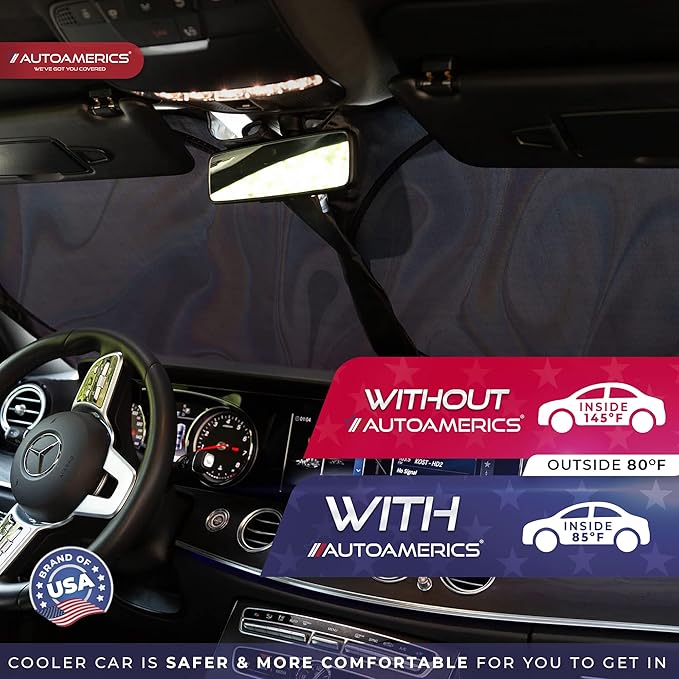Autoamerics 1-Piece Windshield Sun Shade - Chrome Liquid Foldable Car Front Window Sunshade for Cars SUV Truck - Heat Blocker Visor Protector Blocks Max UV Rays and Keeps Your Vehicle Cool - X-Large