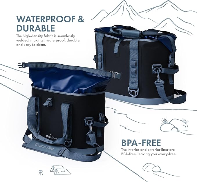 GrandTies 40 Can Portable Soft Cooler Bag - High-Performance Large Cooler - Leak Proof Waterproof Insulated Cooler Bag - Portable Ice Chest for Outdoor, Fishing, Beach, Travel, Camping