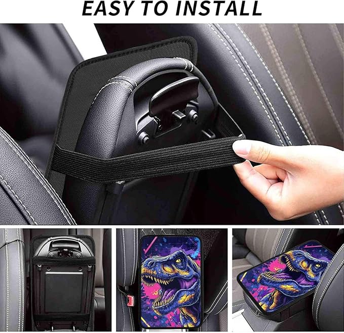 Universal Car Center Console Cushion Pad, Dinosaur Purple Blue Soft Waterproof Car Center Console Cover Auto Armrest Seat Box Cover Protector for Most Vehicle SUV Truck Car
