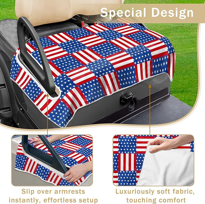 YOKYHOM American Flag Golf Cart Seat Covers for 2/4-Seater, Patriotic USA Seat Towel Blanket Keeps Seats Cool & Clean for Summer, Microfiber Fits EZGO, Club Car, Yamaha, 51"x31"