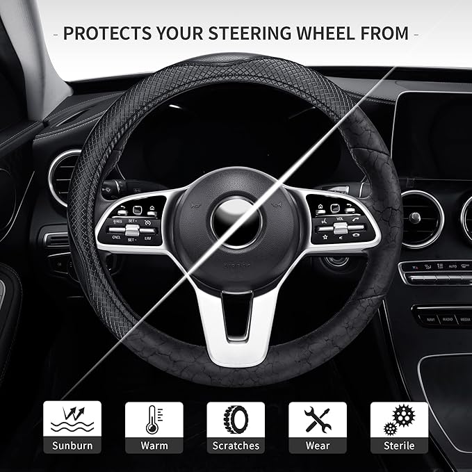 GXT Steering Wheel Cover, PU Leather, Universal 15 Inches, Non-Slip, Odourless Car Interior(Black)