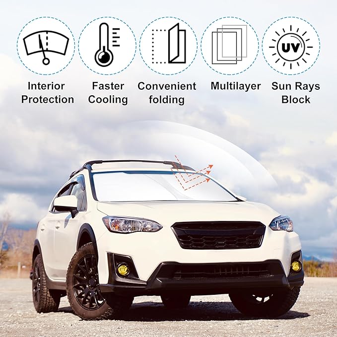 Windshield Sun Shade Custom Fit for 2018-2024 2025 2026 S-ubaru CrossTrek Accessories Foldable Sunshade Sun Blocker Protect Car from Sun Rays & Heat Damage Keep Car Cooler