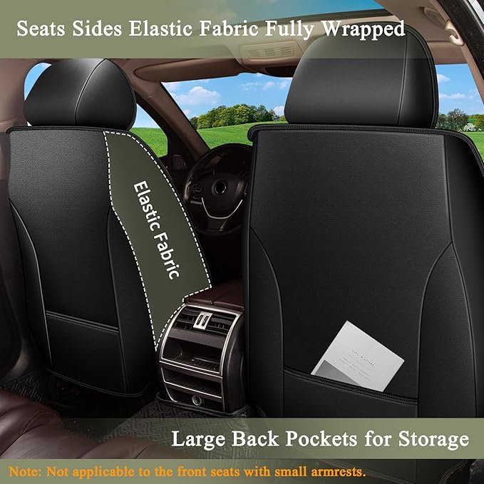 Seat Covers Full Set for Honda Civic Sedan 2003-2015 & 2020-2026 - Breathable Perforated Leather Seat Cover - for Honda Civic Accessories Coupe Hatchback - Black&Grey