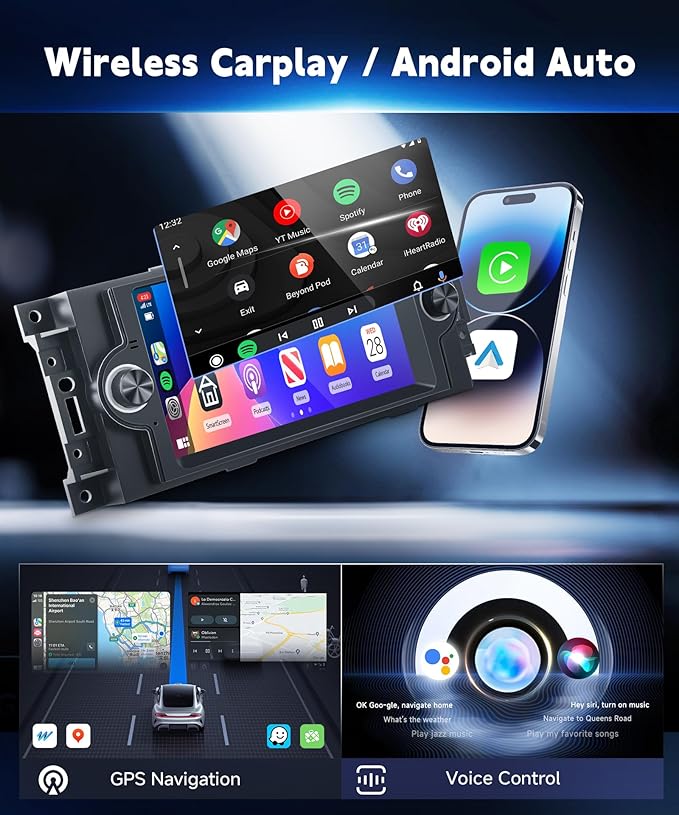 4+64G for Dodge Ram 1500 06-08,Chrysler 300C 05-07,Chrysler PT Cruiser,Jeep Grand Cherokee Android Car Stereo WiFi Wireless Carplay Android Auto,6.2“ for Dodge Ram Radio for Jeep Grand Cherokee Radio