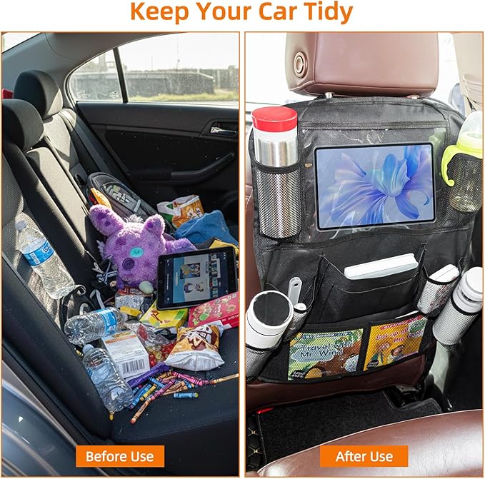 2 Pack Car Organizer Backseat, Car Back Seat Organizer Protector with 12 Storage Pockets, Waterproof Back of Seat Car Storage Organizer Kick Mats for Kids Baby