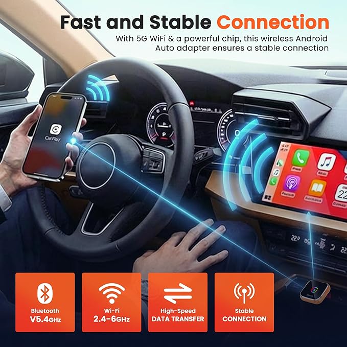 TORVO Mini Wireless CarPlay Adapter for Car Wireless Android Auto, Plug & Play USB-A/USB-C, 5GHz WiFi, OTA Update, CarPlay Adapter for iPhone, Wireless Car Play Dongle Compatible with 99% Cars