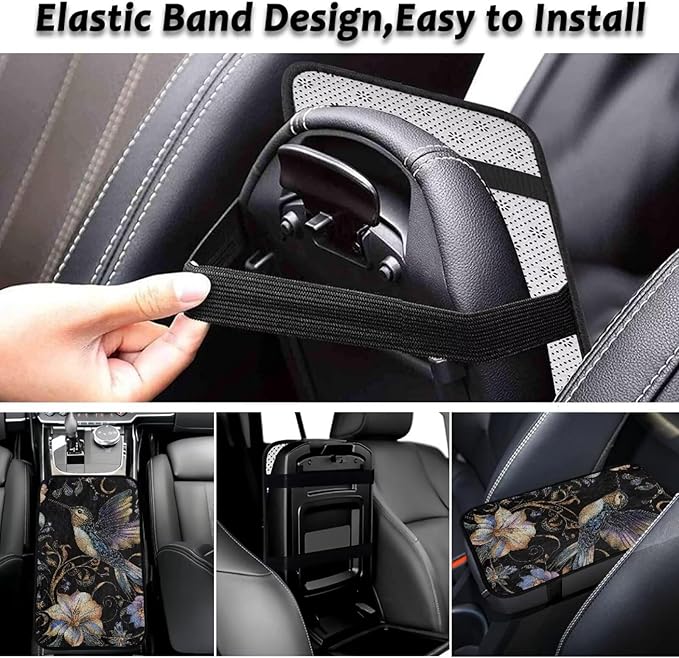 Hummingbird Floral Armrest Cover Car Warm Non-Slip Middle Console Covers Comfortable Elastic Middle Console Lid Cover Pad Protector Elbow Compatible with Cars,SUV,Trucks