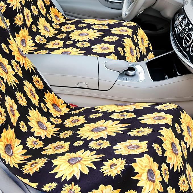 2 Pack Car Seat Towel Covers with Storage Bag 63 x 32 Inch Athletic Running Towel Seat Sweat Washable Non Slip Cover Gift for Car Outdoor Sport Activities (Sunflower)