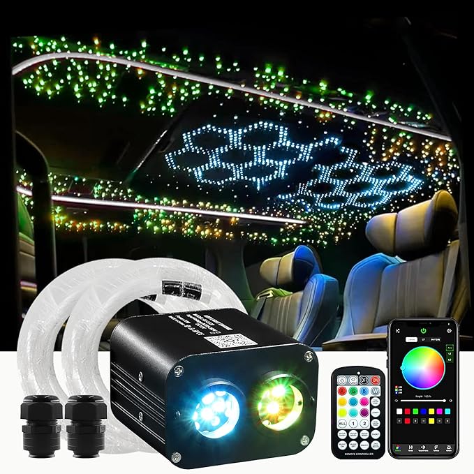 ATOKEE Twinkle 900pcs Starlight Headliner Kit, 20W Dual Color Dual Head 0.03in 9.8ft Fiber Optic Star Roof Lights for Car with APP/Remote Control