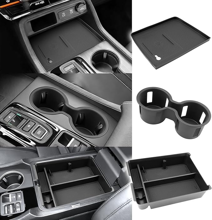 Center Console Organizer for 2026 Honda Passport Trailsport/2023 2024 2025 Honda Pilot/Ridgeline Accessories-Interior Center Cup Holder Insert & Wireless Charging Non-Slip Mat Armrest Storage Box 3PCS