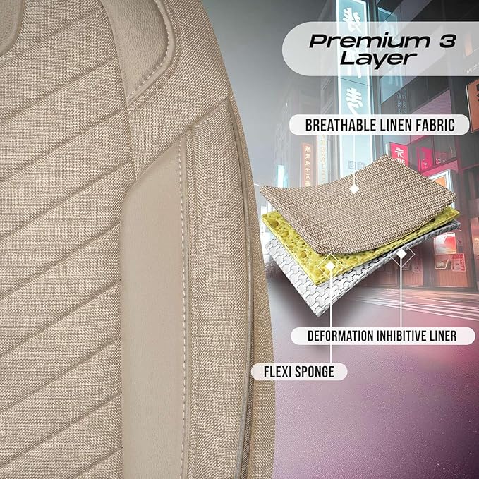 Premium Car Seat Covers Front Seat - Linen Car Seat Cover for SUV, Cars, Most Pickups, Beige, Car Seat Protector, Car Seat Covers Front Seats, Car Seat Protector
