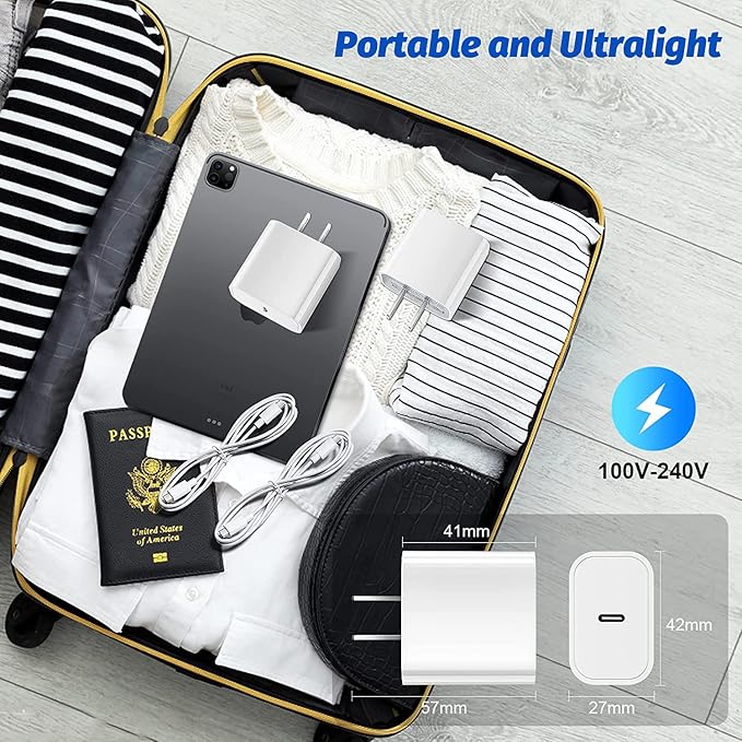 Fast iPad Charger,iPad Charger Fast Charging 2Pack Wall Chargers Plug Adapter Type C USB C to C Cable Cord 6ft for iPad Pro 12.9,iPad Pro 11/13inch(M4),iPad Air 5th/4th,iPad mini 6/7,iPad 10/11th(A16)