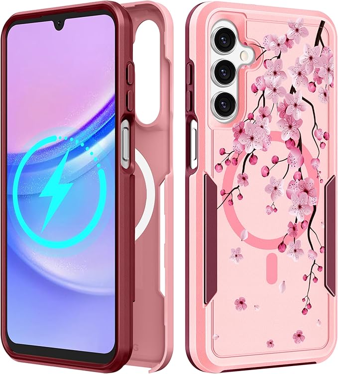 for Samsung Galaxy A14 5G Phone Case - Compatible with MagSafe Women Girls Cute Magnetic Protective Cover Girly Flower Blossom Heavy Duty Shockproof Design for Samsung Galaxy A14 5G Cases