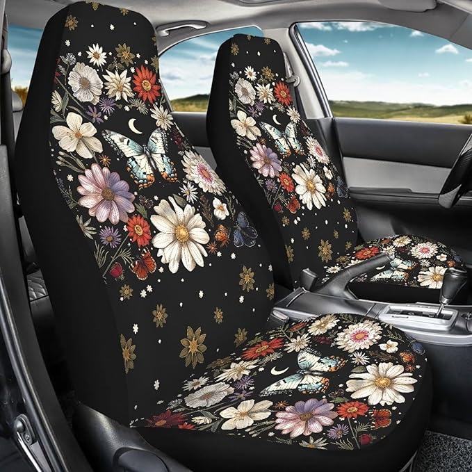 BIGCARJOB Art Butterfly Car Seat Cover Full Set Auto Front Seat Protectors Vehicle Bucket Seat Pad,Butterfly Car Interior Accessories,Fit Most Vehicle,Cars,Sedan