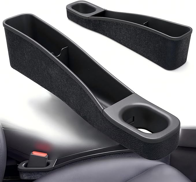 Seat Gap Filler for Tesla-Compatible Models – No More Lost Items, Custom Fit for Model Y & Model 3 (2020–2026), TPE Organizer with Storage, Easy Install, 2 Pack, Black