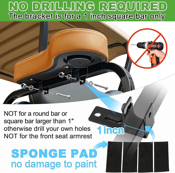 10L0L Golf Cart Rear Seat Kit Arm Rest Set with Cup Holder for Yamaha EZGO Club Car Golf Cart UV-Proof Coating Long Lasting, No Drilling Kits Include