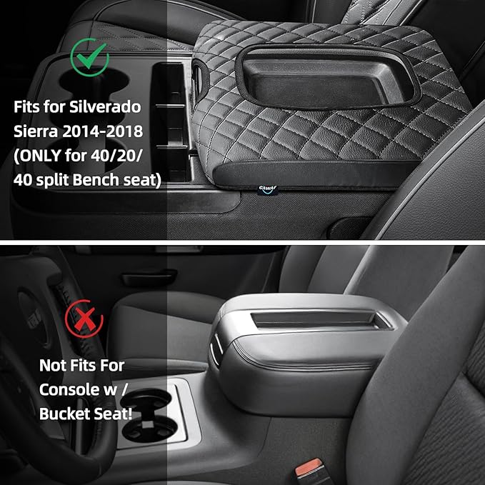 Center Console Cover Compatible with Chevy Silverado 2014 2015 2016 2017 2018 with 40/20/40 Jump Seat Console, Car Armrest Protective Cover, Car Accessories (ONLY for Split Bench Jump Seat)