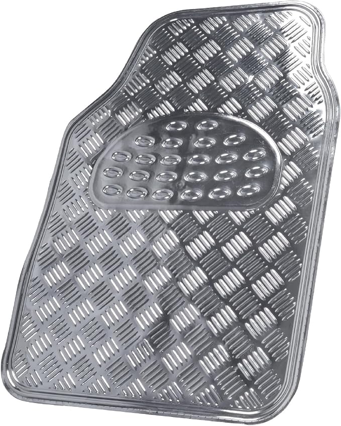 BDK Metallic Chrome Car Floor Mats All-Weather Universal Fit Automotive Floor Mats for Cars SUVs, Floor Mats for Trucks, Car Mats Full Set Front & Rear, Non-Slip Backing - Silver