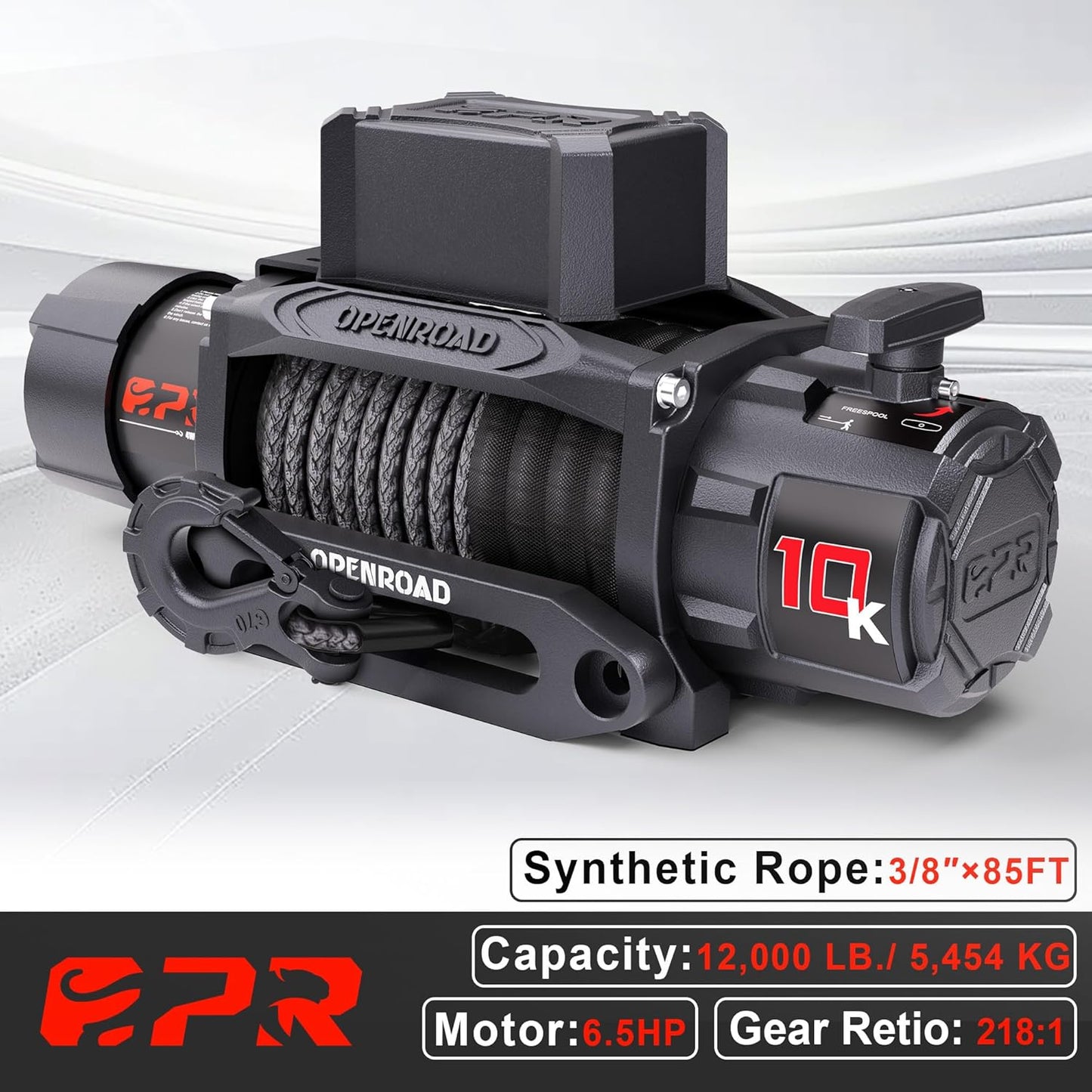 OPENROAD 10000 lb. Waterproof IP68 Electric Winch, 12V Electric Truck Winch Synthetic Rope Kit, with 2 Wireless Handheld Remotes and Wired Handle 4WD Recovery Winch(10000lbs Synthetic Rope)