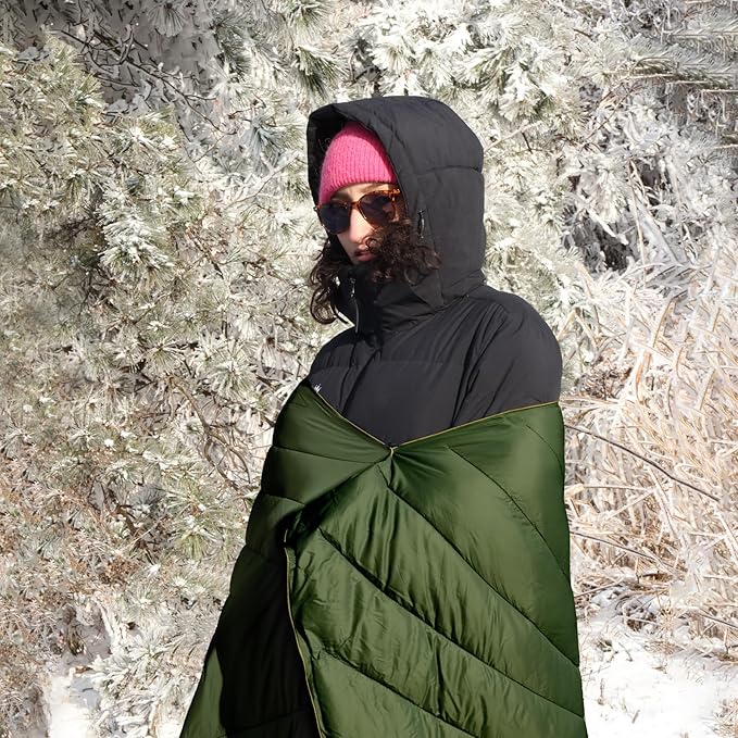 zzlamb Camping Blanket for Cold Weather,Outdoor Puffy Blanket Portable Down Alternative,Windproof Warm Cloak with Snaps,Cozy Quilt Backpacking Picnic RV Travel Plane Car Hammock Beach Climbing