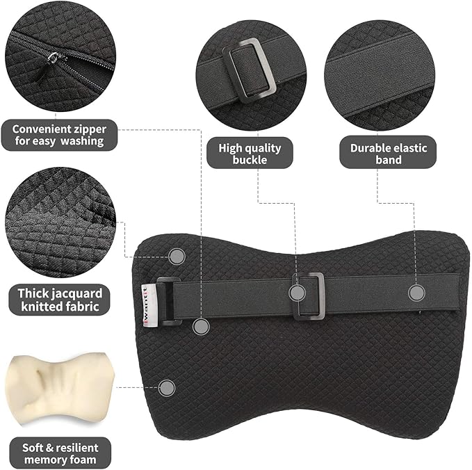 iwantit® Car Neck Pillows with Memory Foam, Neck Supporting for Long Time Driving, Adjustable Straps and Comfy Outer Cover(Black,1Package, Large Size)
