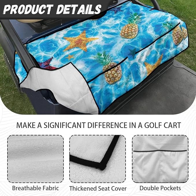 Biyejit Golf Cart Seat Covers with 4 Pockets Golf Cart Seat Towel Blanket Fits 2-Seat Golf Carts, Golf Cart Accessories