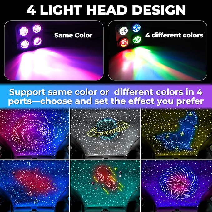 1000PCS 32W Starlight Headliner Kit,4 Light Colors Twinkle Fiber Optic Star Ceiling Lights,0.03in*13.1ft/4m, App/Remote Control Rgbw Shooting Star Headliner Kit Car Roof Home Ceiling