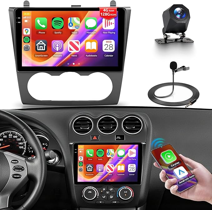 Android Car Radio for Nissan Altima 2008-2012 with Wireless CarPlay Android Auto, Orderich 4G+128G 9 Inch Touchscreen Car Stereo Mirror Link GPS Navigation WiFi Bluetooth FM RDS EQ SWC Backup Camera