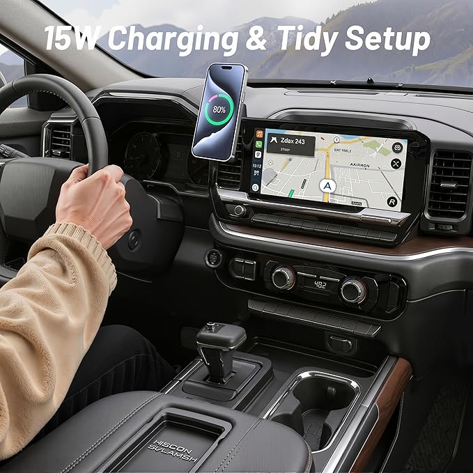 Phone Holder for Chevy Silverado 1500/2500/3500 (2022-2025 2026,13.4" Screen)/GMC Sierra,MagSafe Car Mount,15W Magnetic Wireless Charger,360° Rotating,Hands Free,Car Accessories Interior,2023 2024