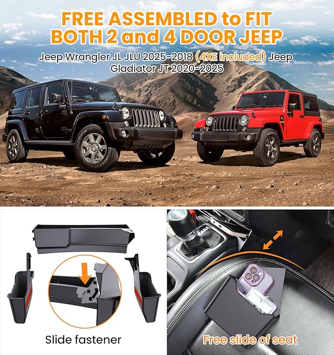 Eamplest Gear Shift Center Console Side Tray Organizer for Jeep Wrangler JL JLU 4xe 2026 2025 2024 2023 2022 2021 2020 2019 2018&Gladiator JT 2020-2026 Interior Storage Accessories Shifter Storage Box