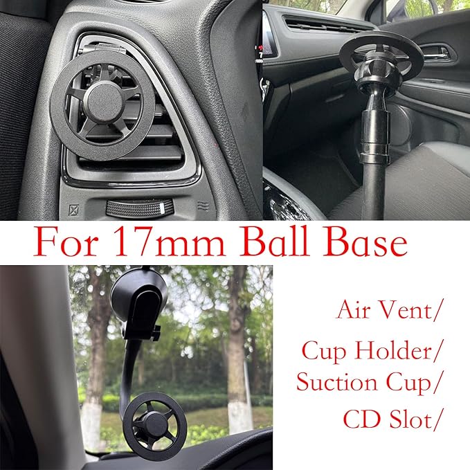 Metal Magnetic Ball Mount Adapter Compatible with MagSafe, 360 Degree Rotating Mount Fits All 17mm/0.67inch Ball Joint Car Phone Holder, Compatible with All Phones