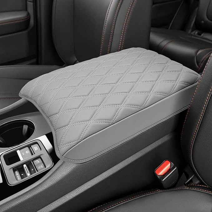 Center Console Cover for Honda Passport 2024-2026, Pilot 2023-2025, Ridgeline 2024 2025, Auto Armrest Lid Cushion Console Protector with Storage Pocket, Vinyl Leather, Gray