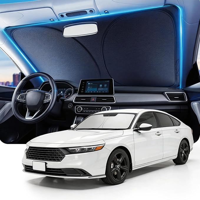 DMJN Windshield Sun Shade for Honda Accord (2023-2026), Car Sunshade for Front Windshield [100% Efficient Block UV & Scorching Sun] UPF50+ Heat Block - Protect Interior & Keep Cooler