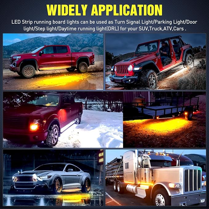 Nilight Truck LED Running Board Lights 2PCS 70 Inch LED Side Maker Light with 216 LEDs White Courtesy Light & Sequential Amber Turn Signal Lighting Strips for Extended & Crew Cab Trucks Pickup